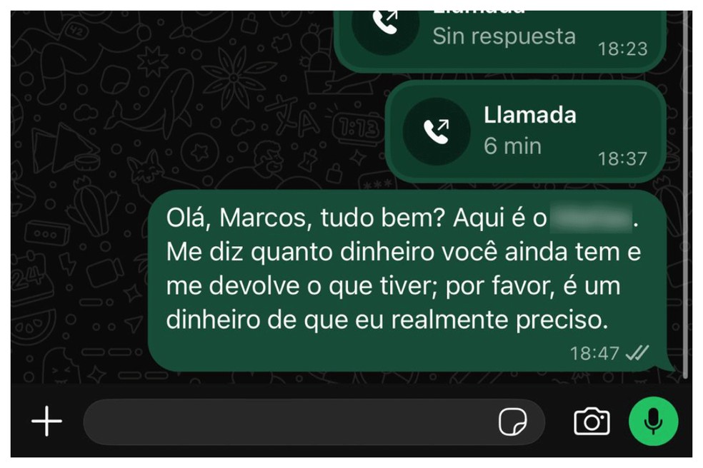 Argentino tentou contato diversas vezes com taxista, que não atendeu. — Foto: Reprodução