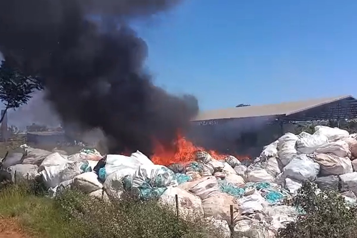 Incêndio atinge depósito de recicláveis após descarte irregular de fogos de artifício no interior de SP