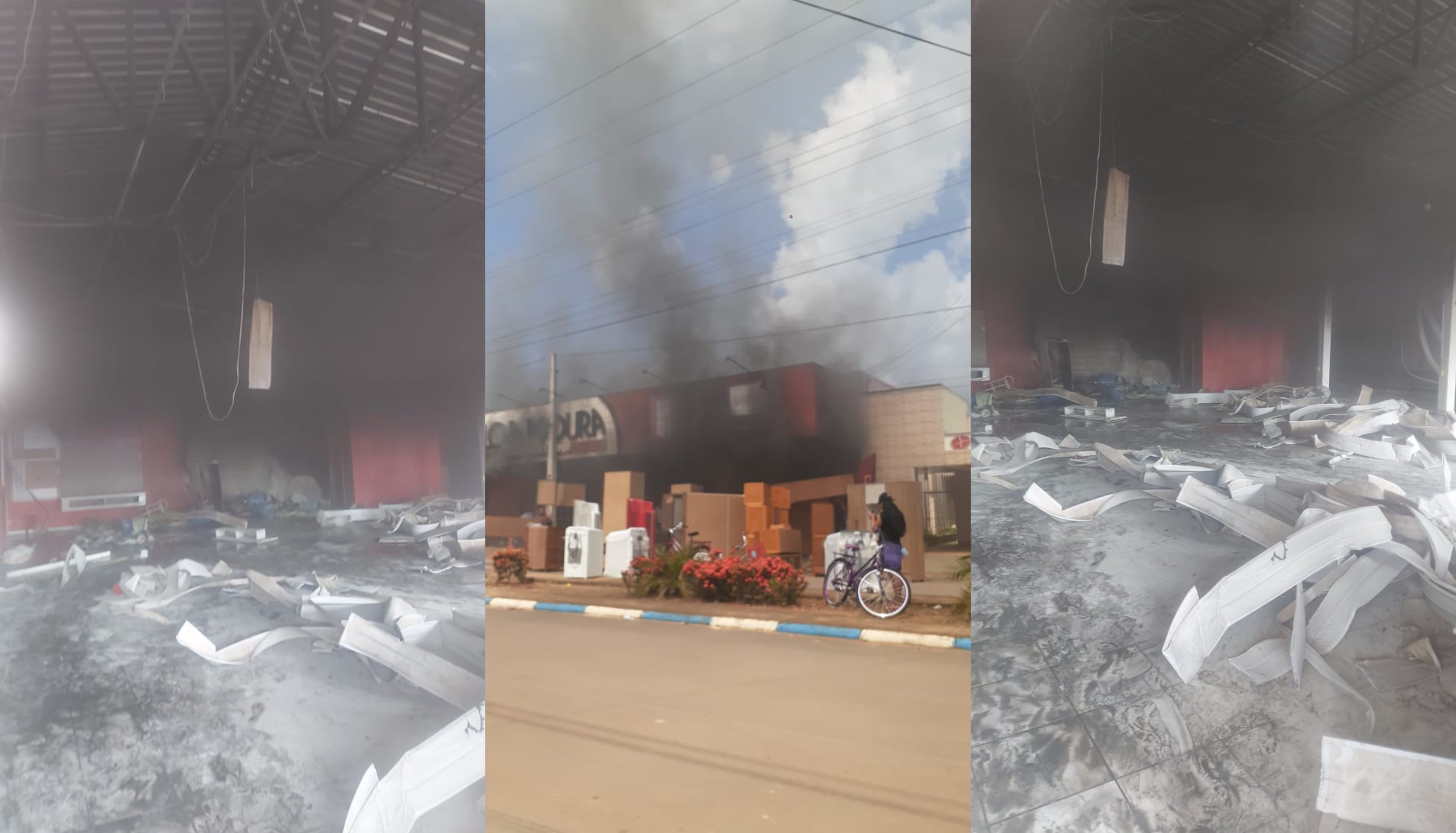 Incêndio atinge loja e móveis são retirados por moradores às pressas ao Norte de Roraima