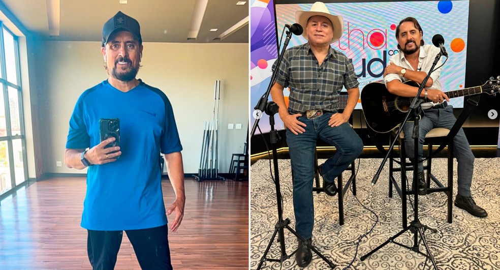 Mauri em selfie no dia 27 de novembro e em foto ao lado do irmo Mauricio, sua dupla sertaneja  Foto: Instagram / Reproduo