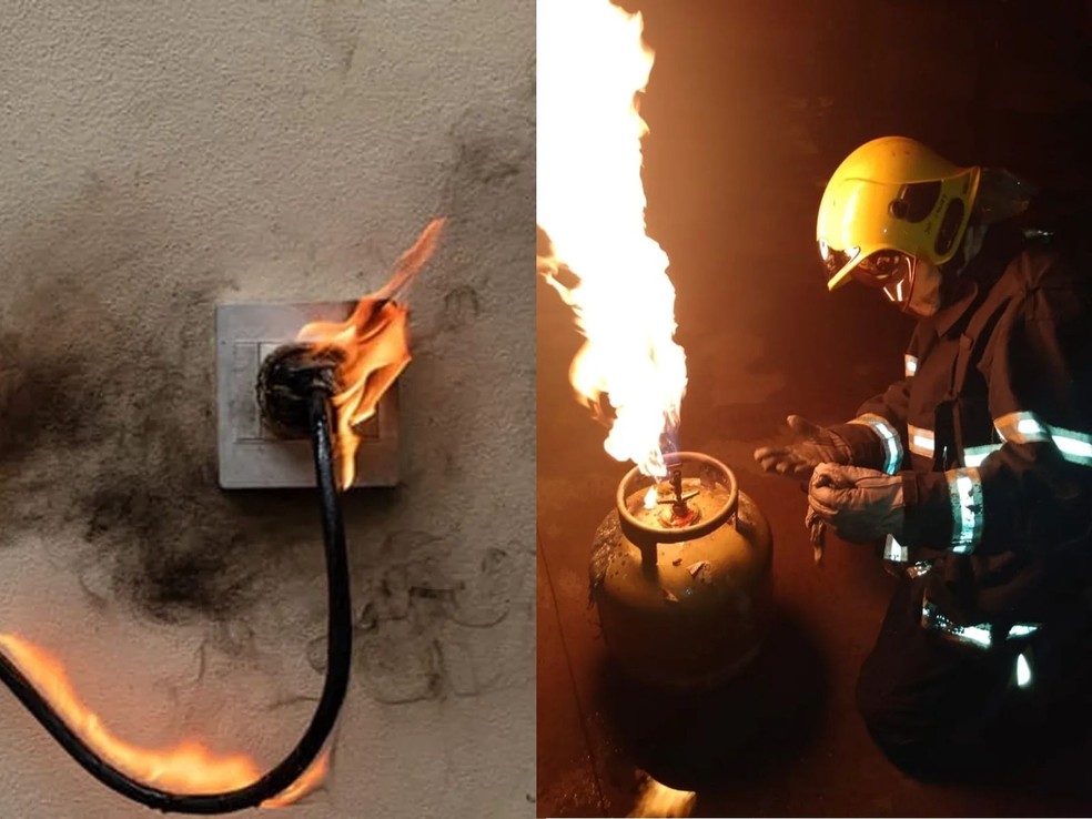 Corpo de Bombeiros alerta para o uso excessivo de tomadas e cuidados com o botijão de gás — Foto: Reprodução