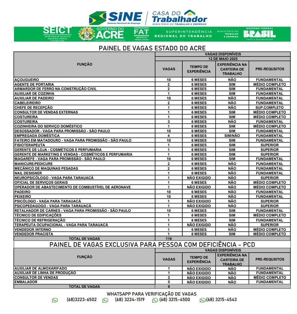 Sine tem 125 vagas de emprego disponíveis nesta segunda-feira (12) — Foto: Reprodução