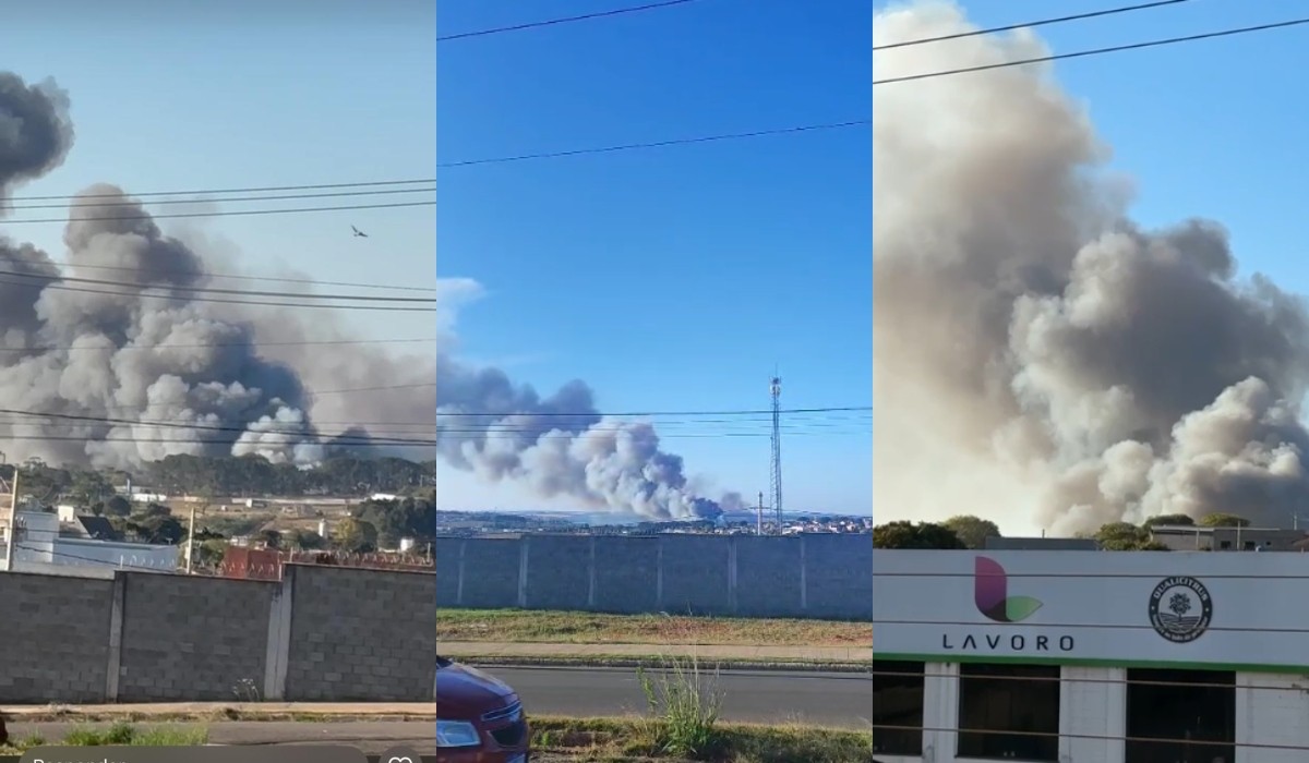 Incêndio de grandes proporções provoca nuvem de fumaça gigante no céu de Itapeva