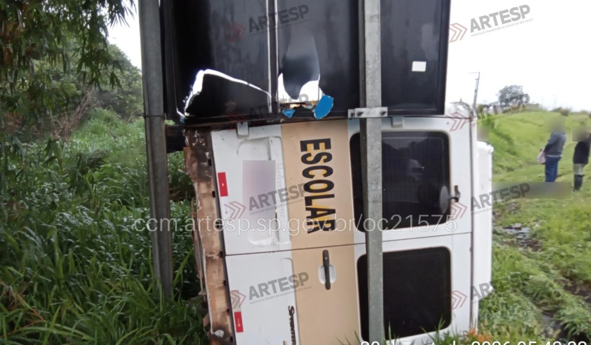 Duas pessoas ficam feridas após van capotar na SP-340 em Mogi Guaçu