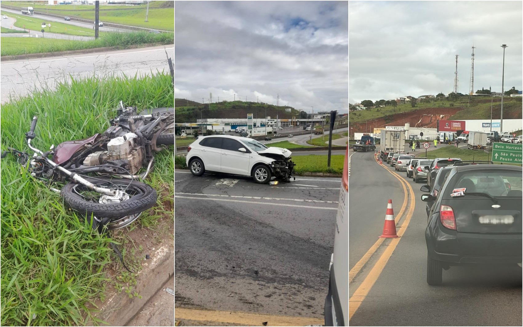 Batida entre carro e moto deixa um morto na BR-459, em Pouso Alegre, MG