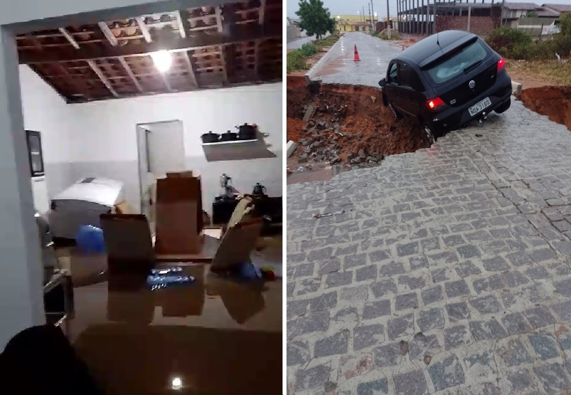 Em menos de 12 horas, homem tem casa alagada e carro engolido por cratera em cidades diferentes do RN