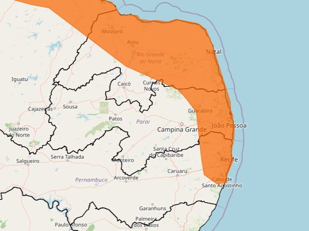 Inmet renova alertas de chuvas intensas para quase todas as cidades da PB — Foto: Divulgação/Inmet