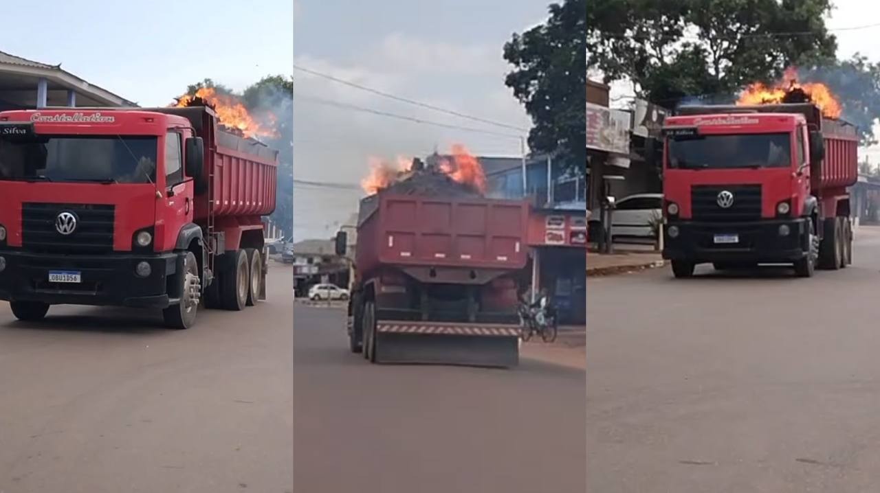 ‘Caçamba fantasma’: veículo em chamas trafega pelas ruas de Macapá