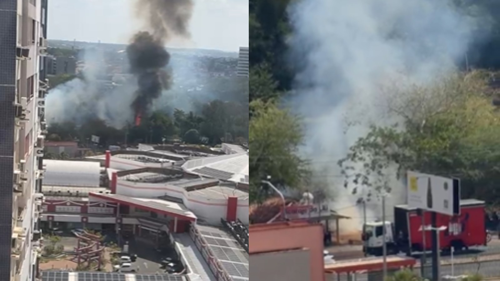 Incêndio em vegetação provoca fumaça próximo a shopping em Teresina