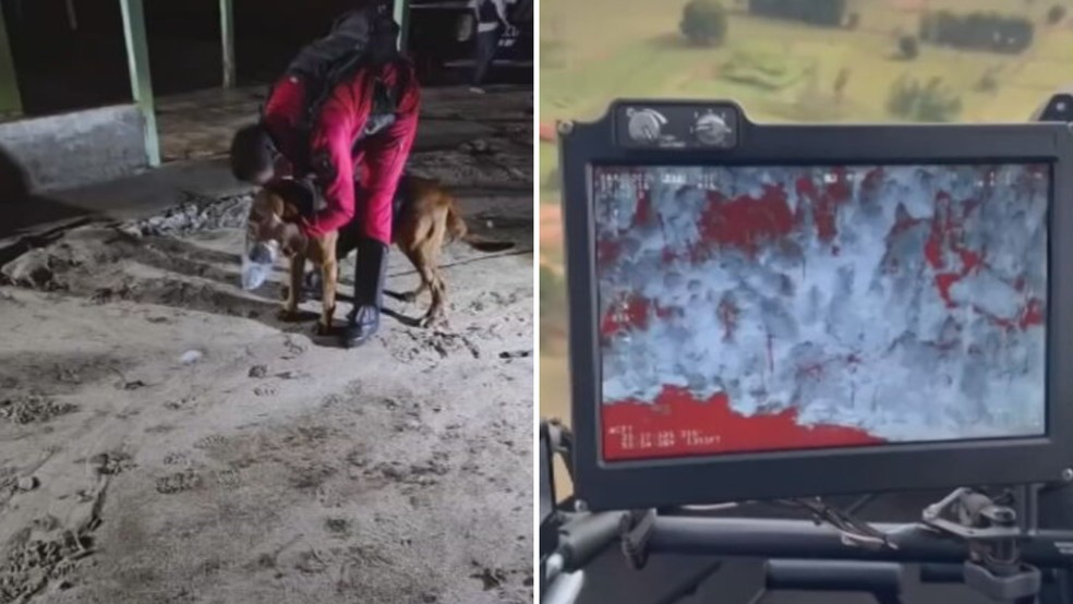 Polícia usa helicóptero com infravermelho para tentar detectar calor humano nas buscas por homens em Icaraíma (PR) — Foto: Reprodução/RPC