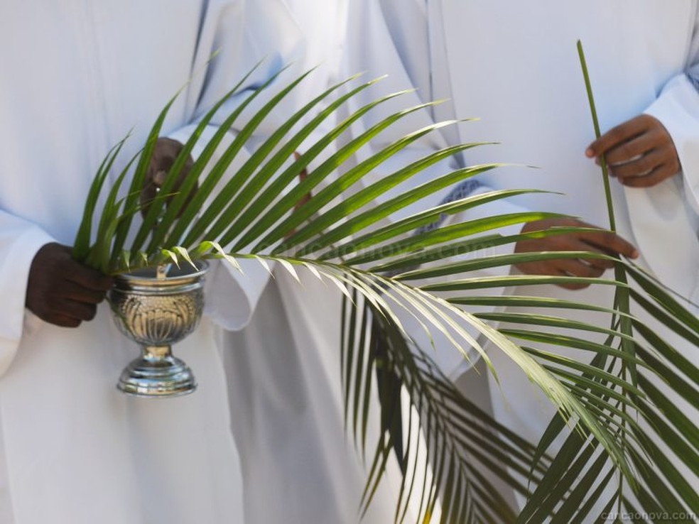 Após a missa, os ramos são levados para casa pelos fiéis — Foto: Canção Nova / Reprodução