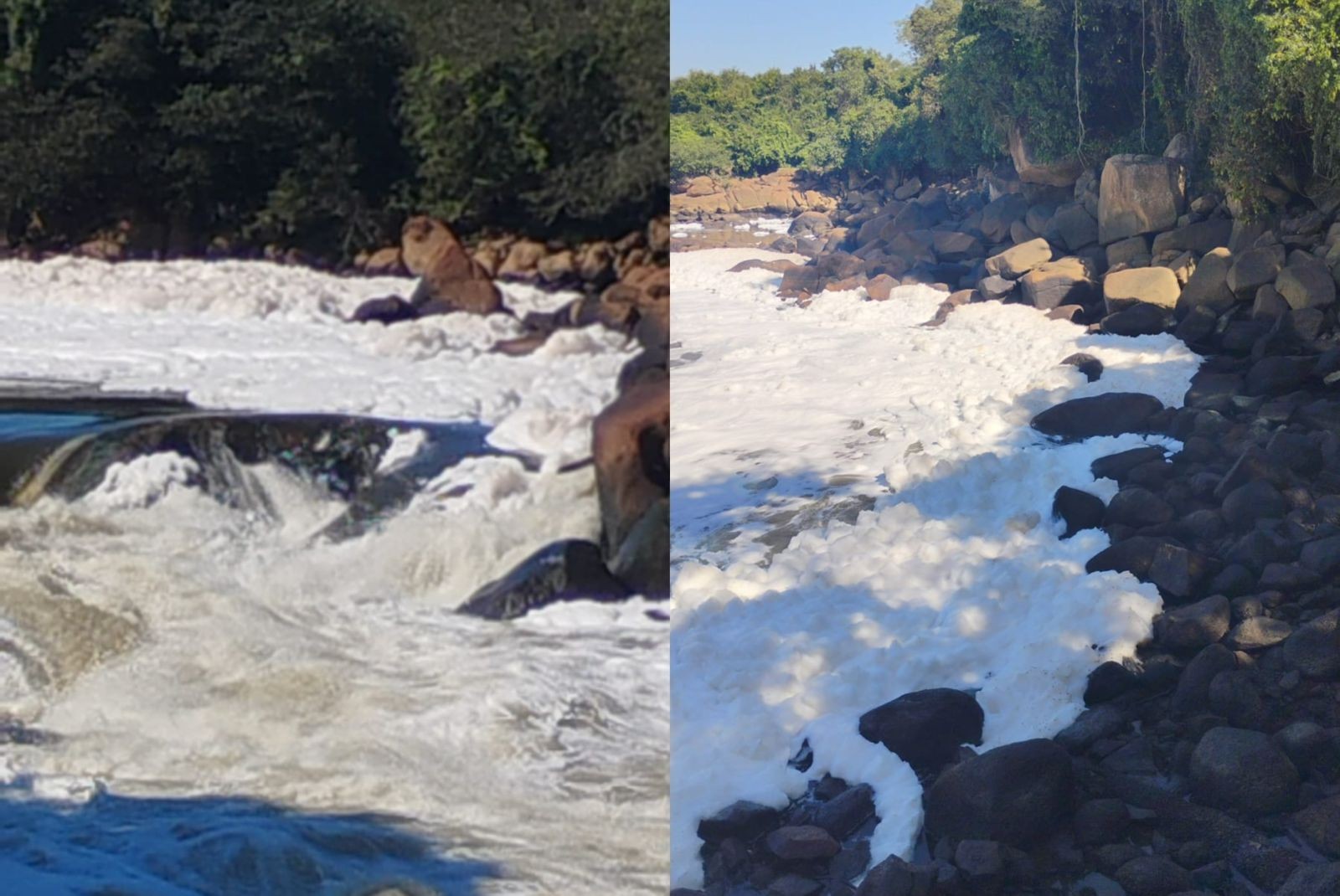Rio Tietê volta a ficar coberto por espuma tóxica em Salto