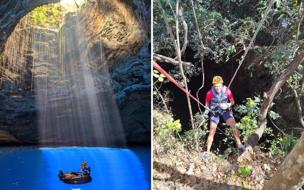 Poço da Camisa tem rapel de 45 metros, em Goiás — Foto: Divulgação/Agência Peregrino Aventura