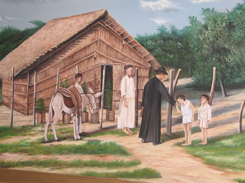 Pintura retrata trabalho social do Padre João Maria — Foto: Hernando Paredes