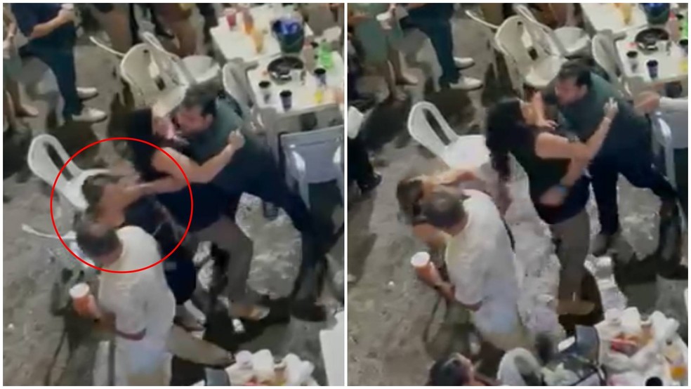 Momento em que procurador de Milagres (CE) empurra mulher em festa no município — Foto: Reprodução