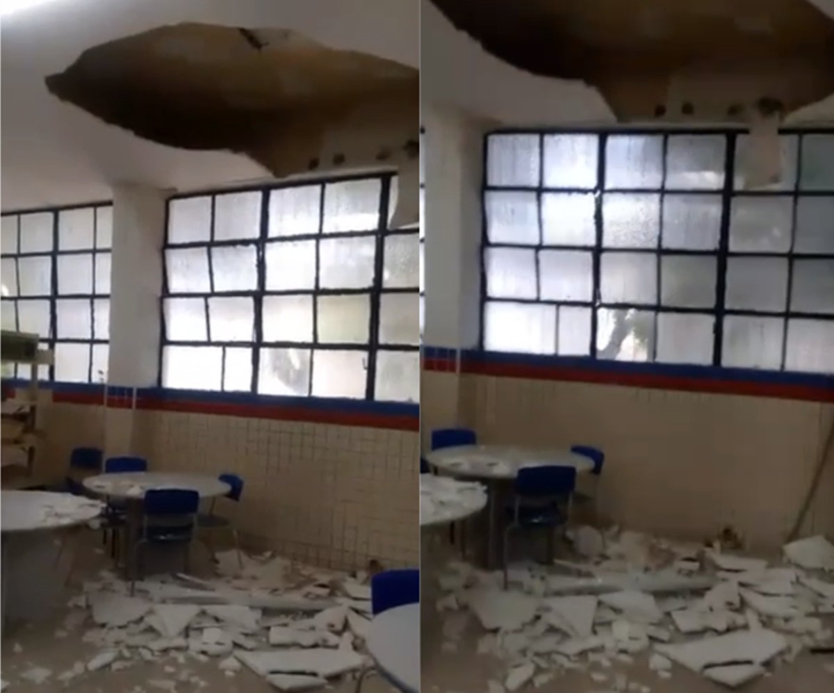 Parte de teto de escola estadual desaba no Recife; em outra unidade, queda de telhado fere alunos