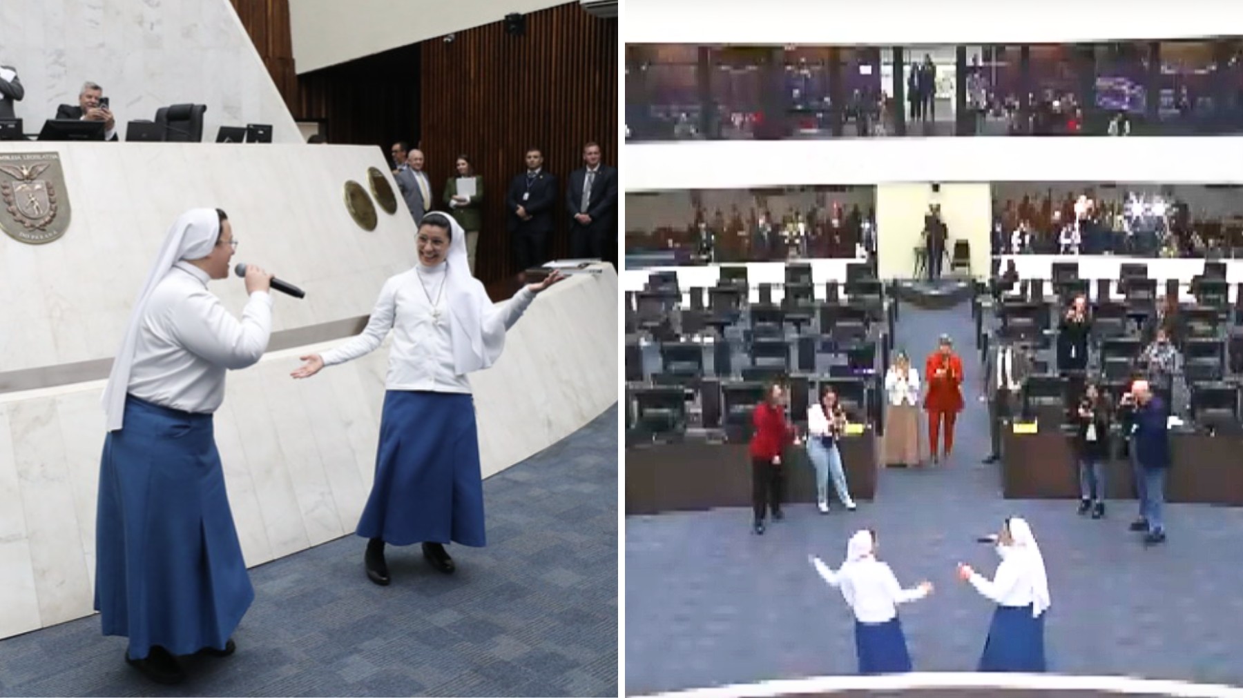 VÍDEO: freiras que viralizaram com beatbox e 'passinho' cantam e dançam na Assembleia Legislativa do Paraná