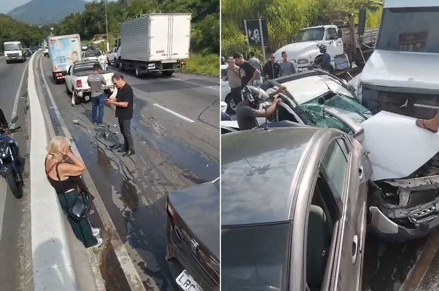 Engavetamento com mais de 10 veículos interdita totalmente a RJ-106, em Maricá; VÍDEO