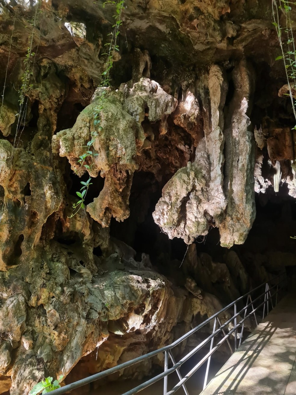 Gruta de Bacaetava tem passarelas, mas elas não estão em todo o trajeto por conta da tipologia do local — Foto: Guilherme Maciel/Gruta do Bacaetava