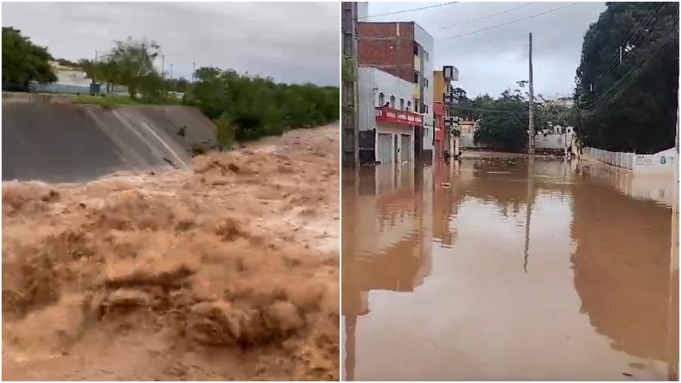 Ruas no Crato ficam debaixo de água após forte chuva — Foto: TV Verdes Mares/Reprodução