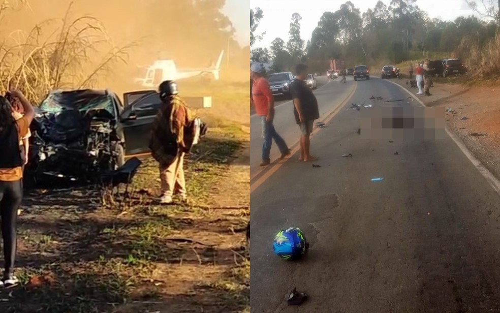 Batida entre carro e moto deixa dois mortos entre Pouso Alegre e Silvianópolis — Foto: Reprodução EPTV