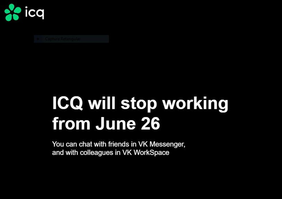 Mensagem em inglês no site do ICQ anuncia o fim do serviço — Foto: Reprodução