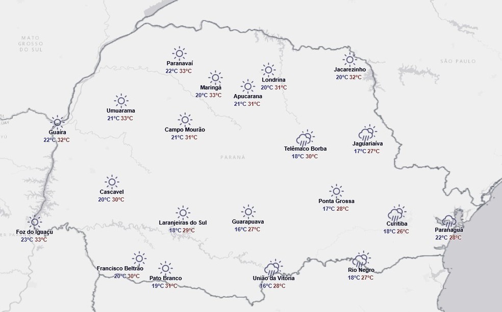 Previsão para o Domingo de Páscoa, 5 de abril — Foto: Reprodução/Simepar