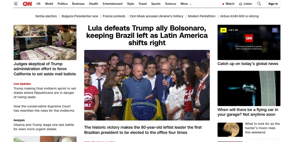 A edição internacional da CNN destacou que o petista mantenve a tendência ideológica do país diante das mudanças que acontecem no continente — Foto: Reprodução: CNN