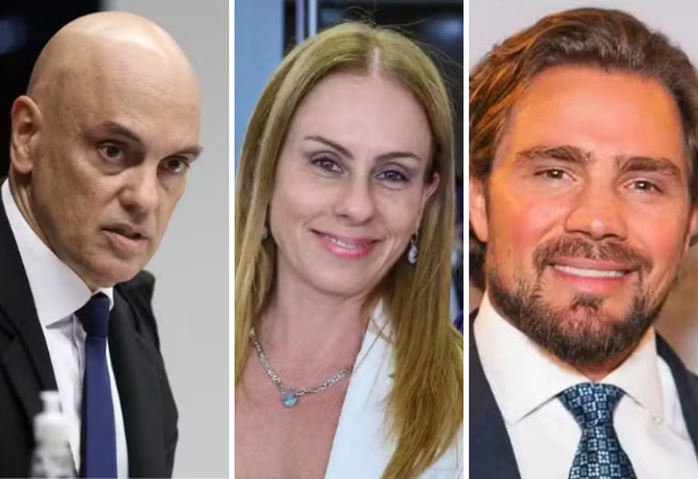 Montagem mostra o ministro Alexandre de Moraes, a esposa Viviane Barci de Moraes e o banqueiro Daniel Vorcaro. — Foto: Reprodução