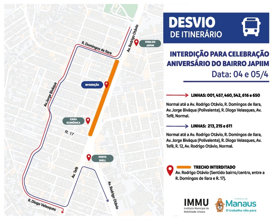 Trânsito e linhas de ônibus são alterados no Japiim durante comemorações de aniversário do bairro