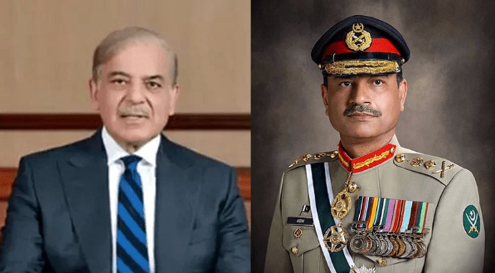 Primeiro-ministro do Paquistão, Shehbaz Sharif, e chefe do Exército paquistanês, Asim Munir — Foto: Governo do Paquistão