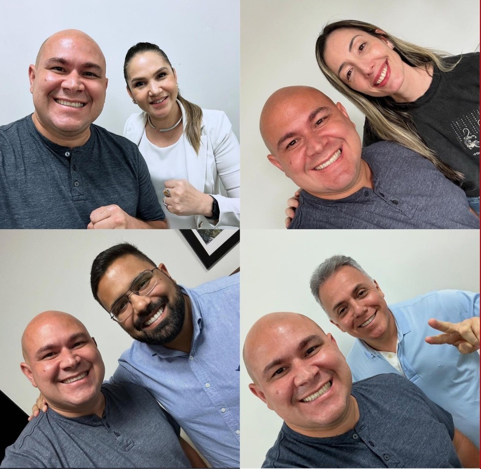 (À esq. superior) Abilio Brunini com Tenente-coronel Hadassah Suzannah; (à dir. superior) delegada Juliana Palhares; (à esq. inferior) Fernando Medeiros; (à dir. inferior) Reginaldo Teixeira. — Foto: Reprodução