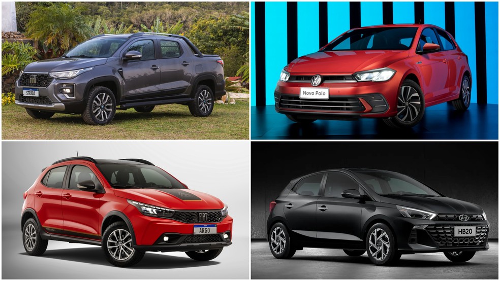 Fiat Argo e Strada, Volkswagen Polo e Hyundai HB20 — Foto: arte g1