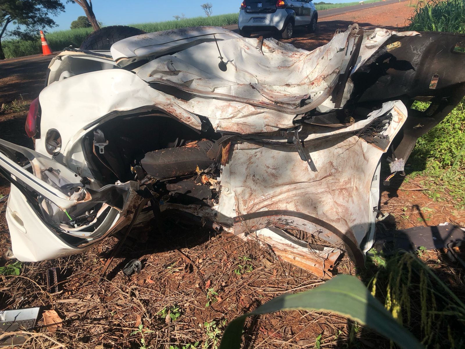 Carro é partido ao meio após bater em árvore e duas mulheres morrem na MG-255, em Itapagipe