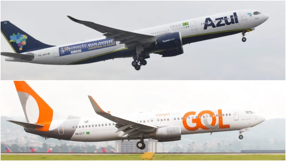 Aviões da Azul e da Gol — Foto: Ministério da Saúde/Divulgação e Celso Tavares/G1