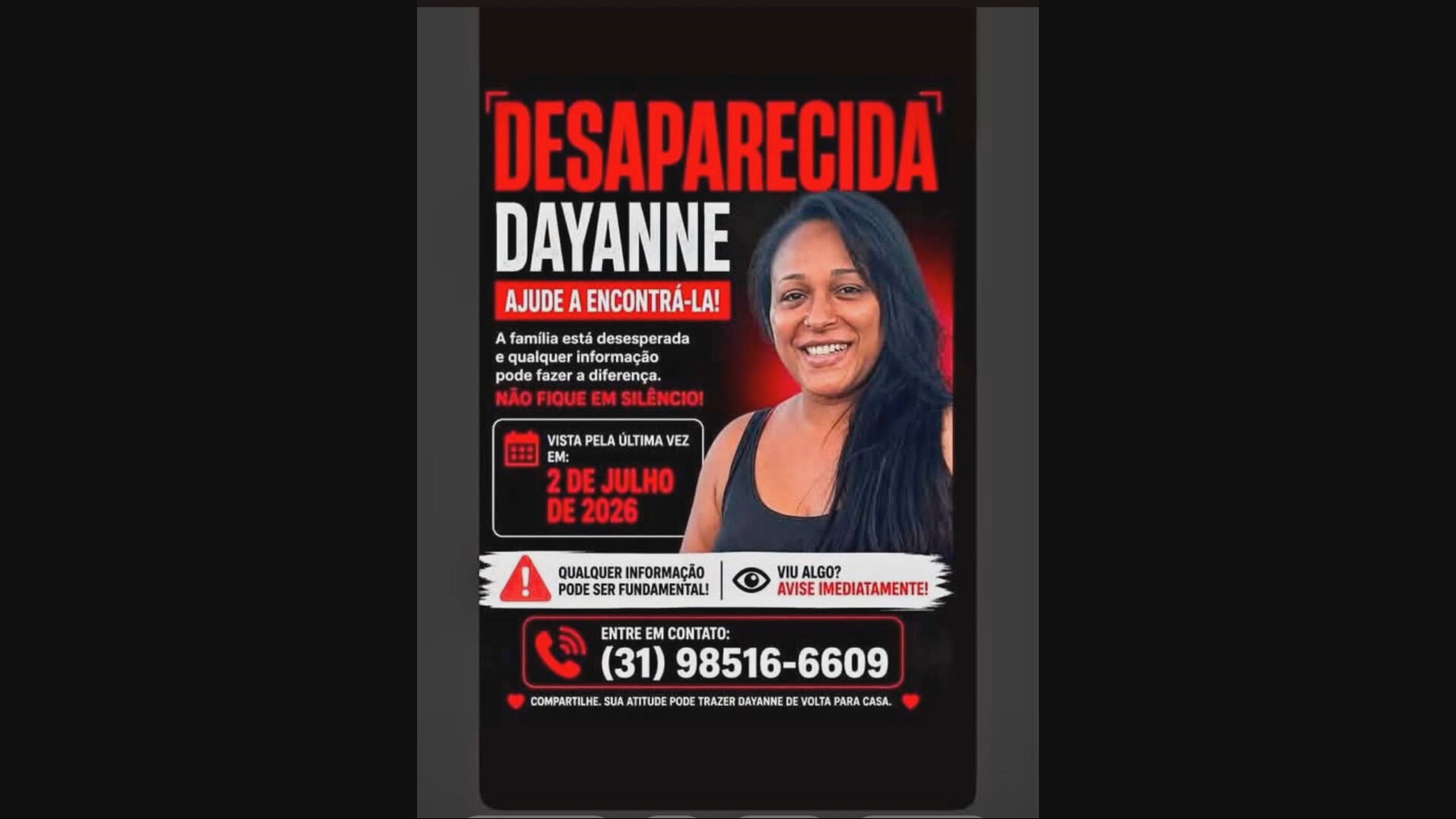 Dayanne Rodrigues é internada após três dias de desaparecimento em MG
