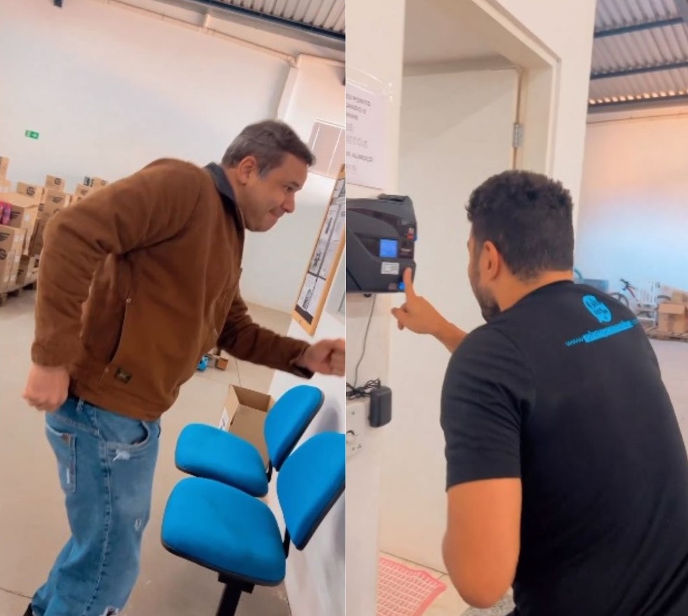 Funcionários dançam antes de bater ponto em saída para almoço em Bauru (SP) — Foto: Instagram/Reprodução