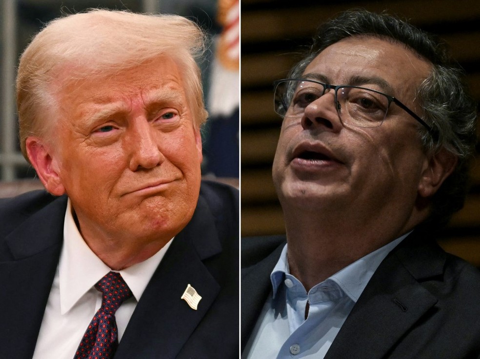 Donald Trump, presidente dos EUA, e Gustavo Petro, presidente da Colômbia — Foto: Jim Watson, Yuri Cortez / AFP