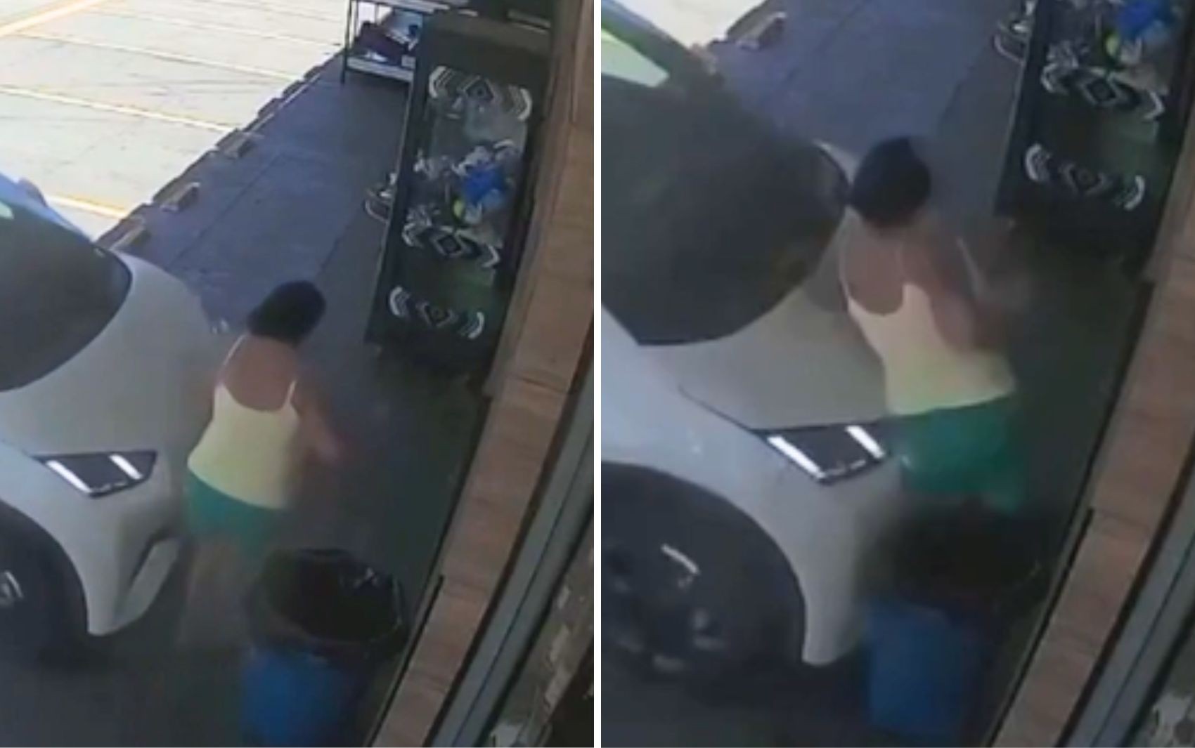 Mulher é prensada contra parede após ser atropelada por carro; vídeo