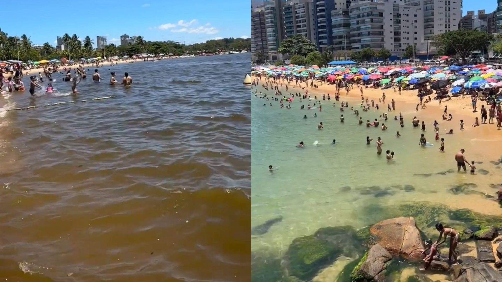 VÍDEO: águas claras em praias de Vila Velha e mar escuro em Vitória chamam atenção de banhistas; entenda 