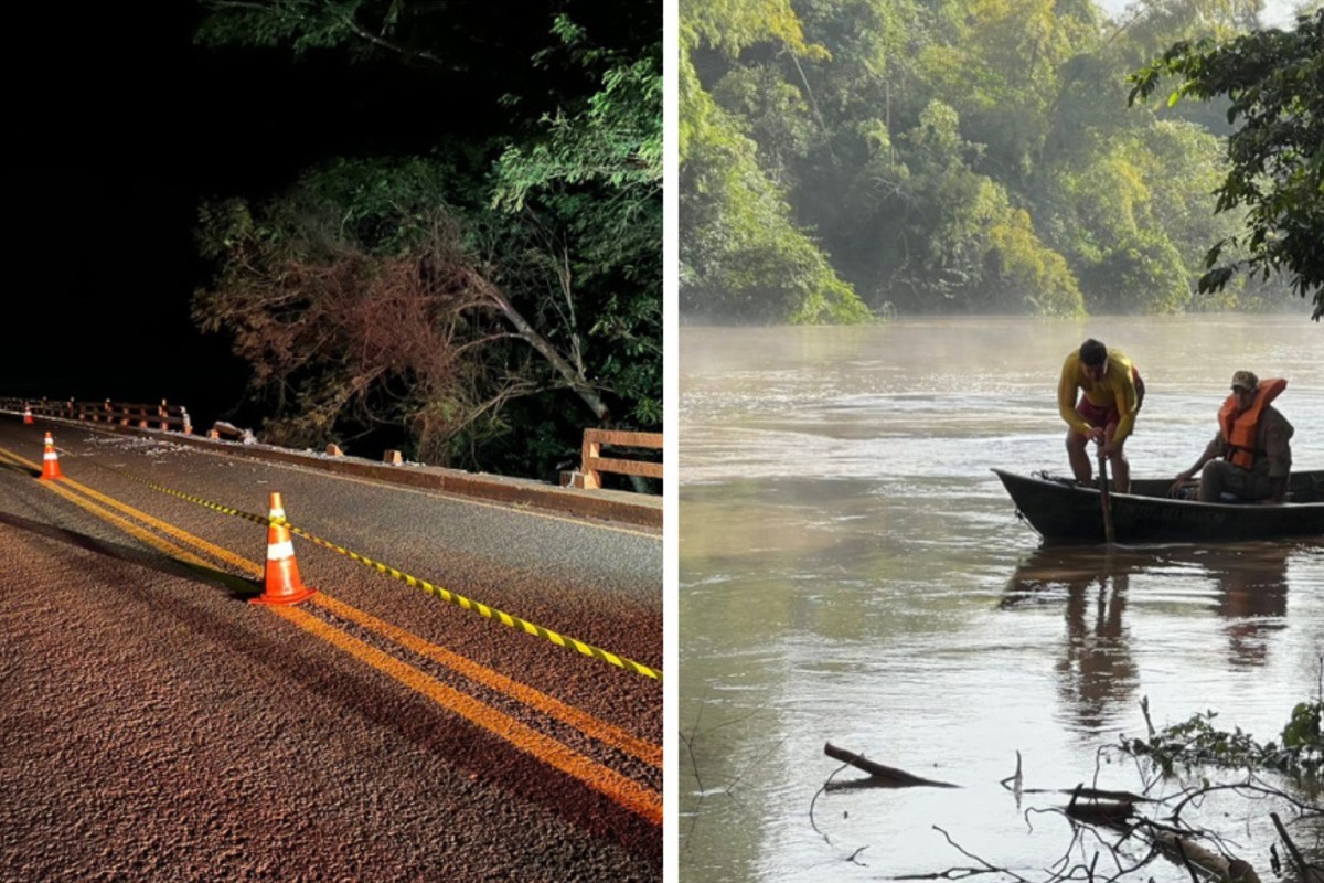 VÍDEO: Carreta afunda em rio após cair de ponte na BR-163, em MS; bombeiros fazem buscas por vítimas