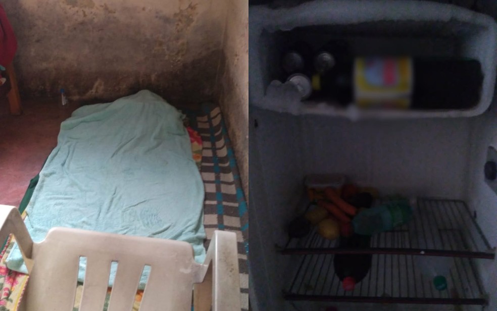 Lençol onde idosa dormia no chão; geladeira não tinha alimentação adequada — Foto: Divulgação/Polícia Civil
