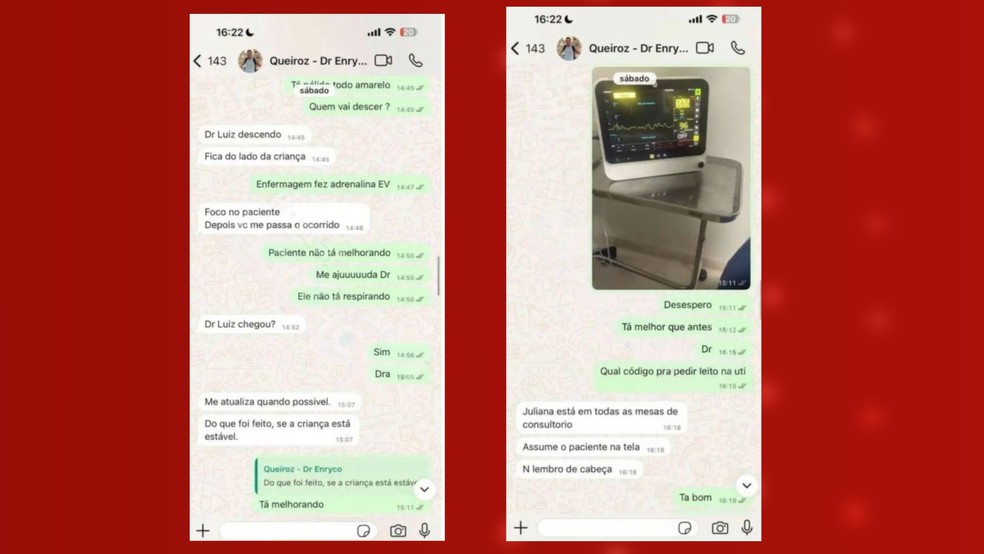Caso Benício: conversa entre médicos — Foto: Reprodução/Redes Sociais