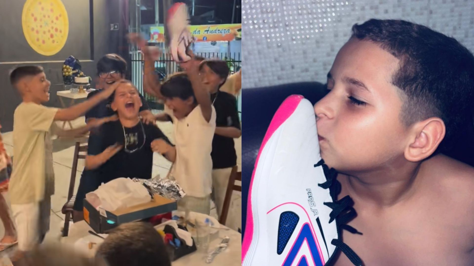 Após sofrer bullying, menino ganha chuteira 'dos sonhos' de aniversário e comemoração com amigos viraliza; VÍDEO