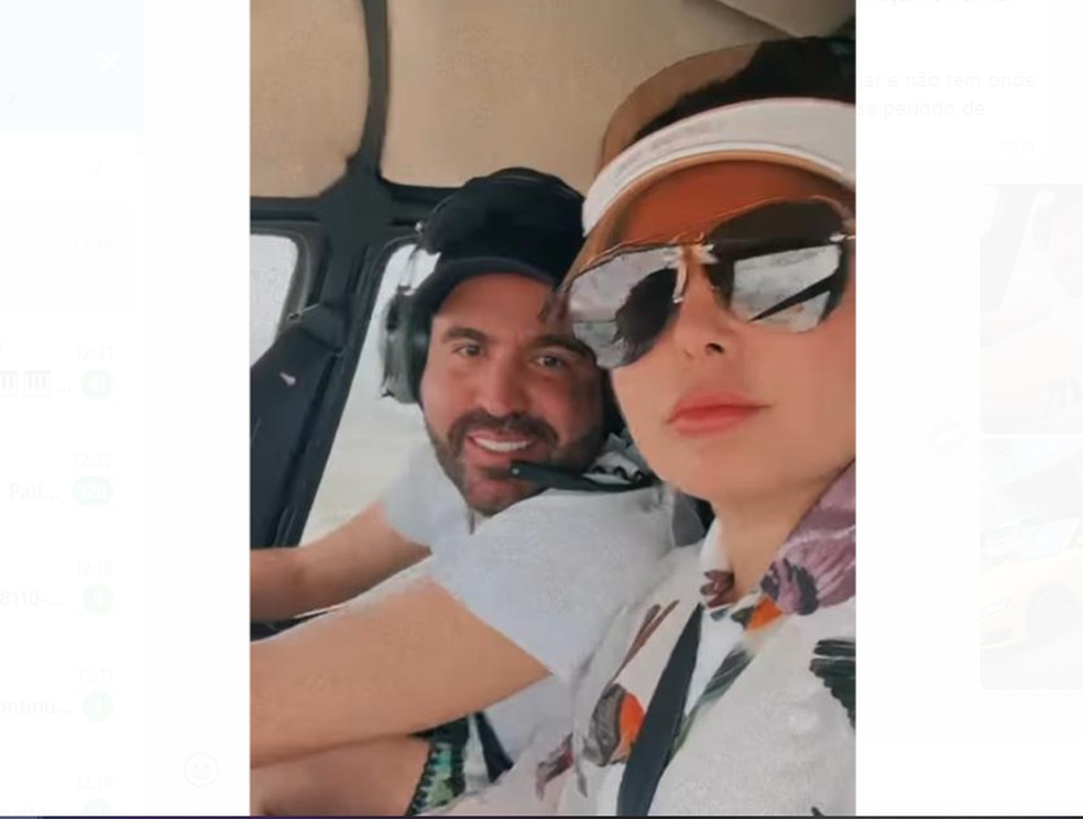 Maraísa e Fernando durante voo de helicóptero  — Foto: Reprodução/Instagram