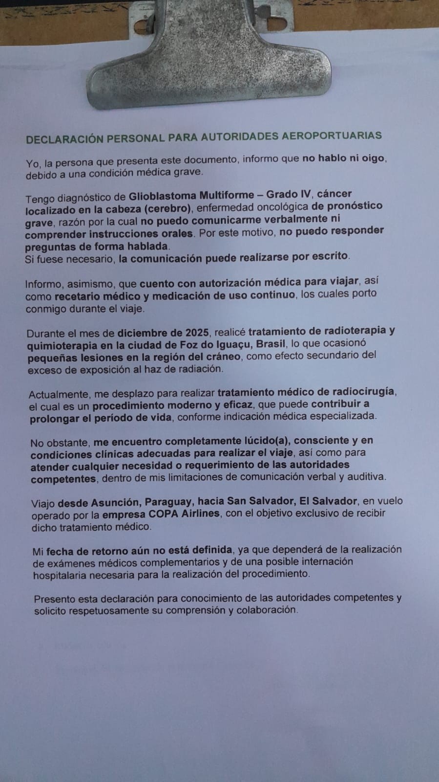 Na fuga pelo Paraguai, Silvinei apresentou declaração de que tinha câncer na cabeça e não podia falar