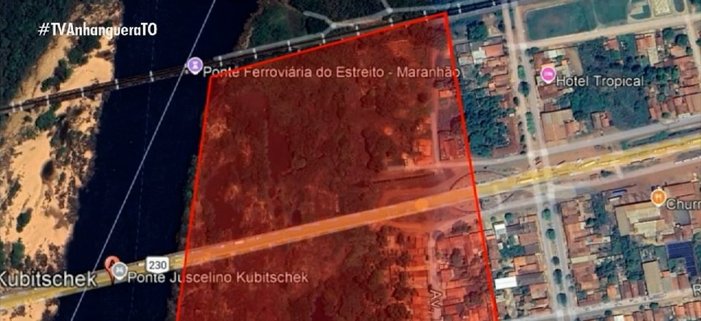 Mapa mostra área s que serão desocupadas durante demolição da ponte Juscelino Kubitschek de Oliveira — Foto: Reprodução/TV Anhanguera