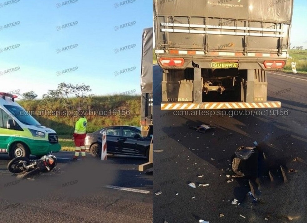 Motociclista morre após bater na traseira de carreta na Rodovia Washington Luís em Cedral — Foto: Artesp/Divulgação