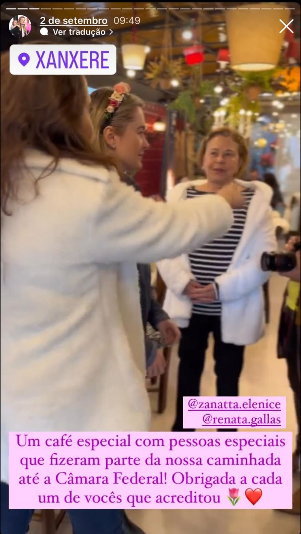 Assessoria da deputado enviou a foto em resposta ao questionamento sobre a agenda da parlamentar em Xanxerê em 2 de setembro — Foto: Reprodução