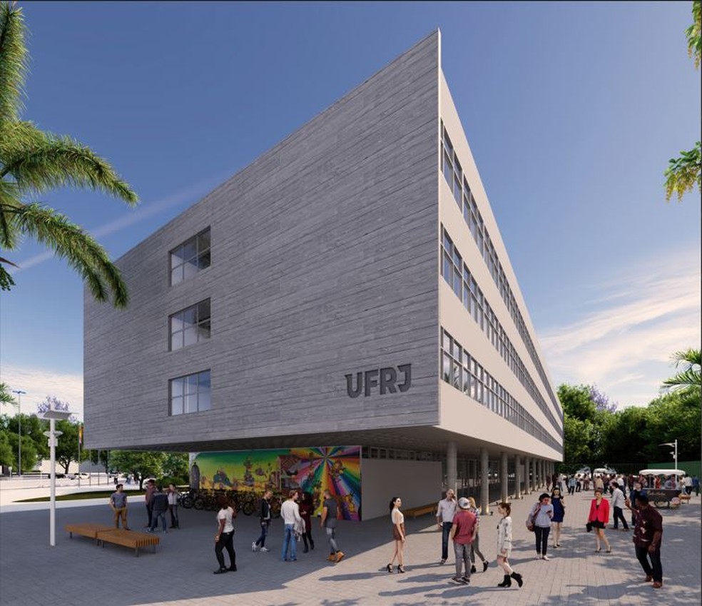 Fachada de prédio acadêmico da UFRJ que faz parte do projeto de reformulaçao do Canecão — Foto: Divulgação/Consórcio Bonus Klefer